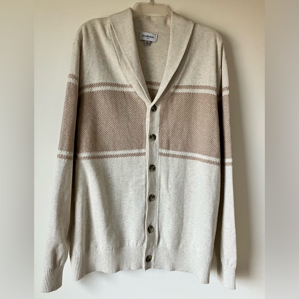 Goodfellow & Co. Cardigan, Sz. XL, Oatmeal Heather/Tan Color